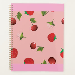Motif de fraise rouge et de cerise sur fruit rose