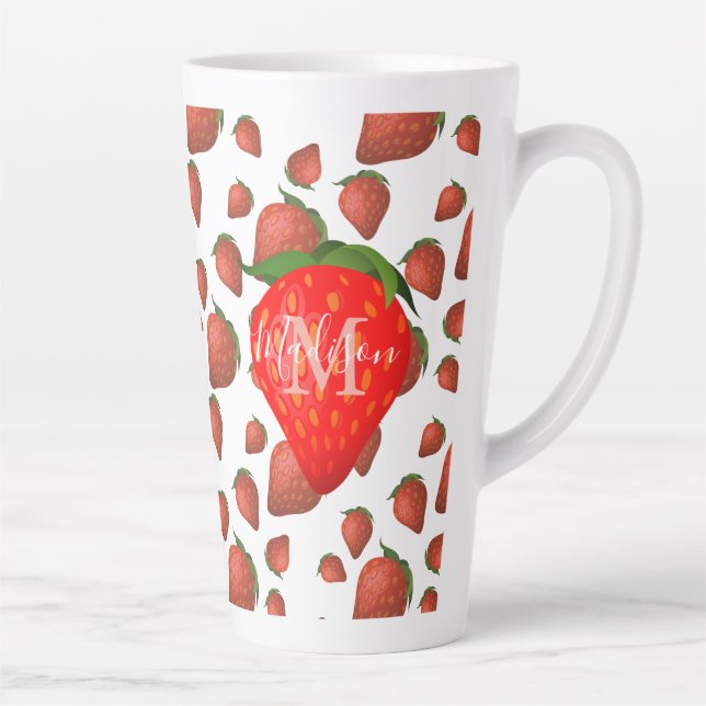 Motif de fraises Monogramme Nom initial Latte Mug (Droite)