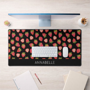Motif de fraises Noir Rouge Prénom