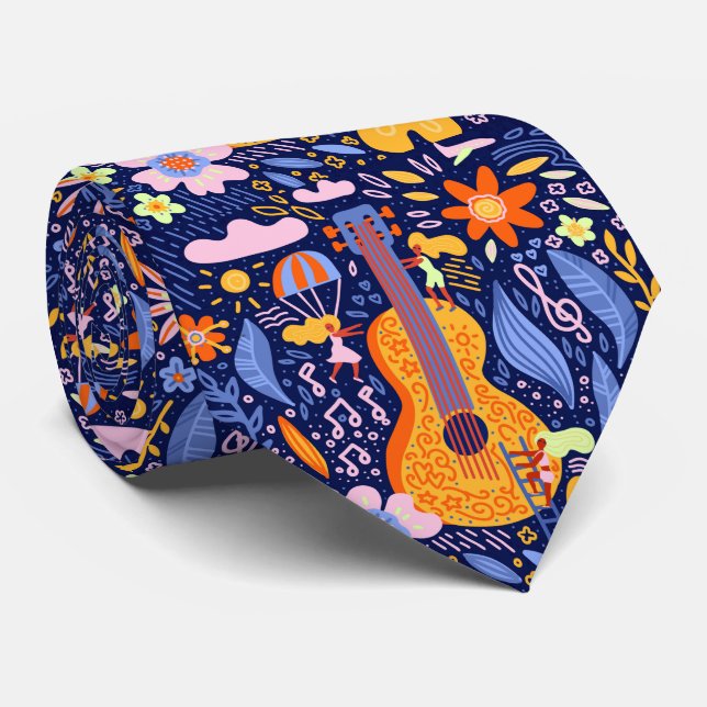 Motif de guitare d'art mexicain Cravate hommes (Roulé)