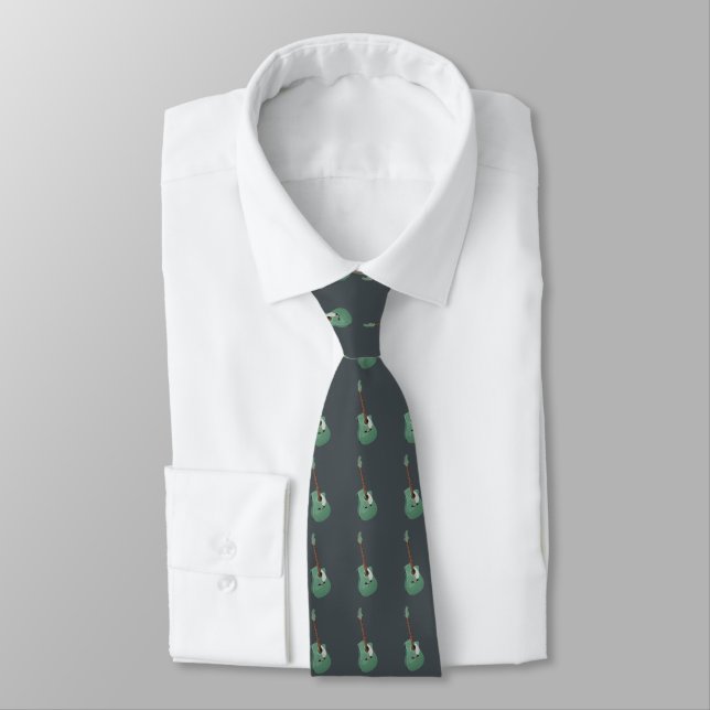 Motif de guitare verte sur une cravate non noire (Attaché)