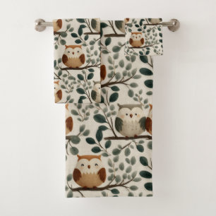 Motif de hibou et de feuille de forêt