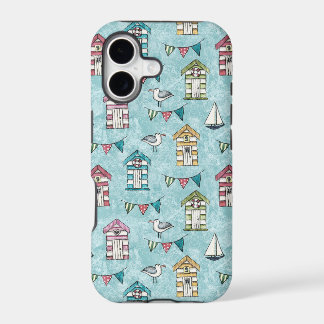 Motif de huttes et de mouettes de plage
