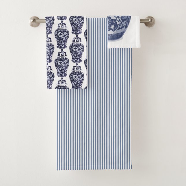 Motif de jarre de gingembre blanc bleu de la marin (En situation)