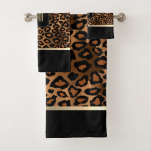 Motif de léopard Brown et noir d'or - Monogramme