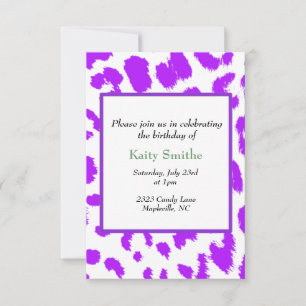 Motif de léopard pourpre Invitation d'anniversaire