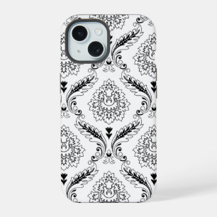 Motif de ligne damassé rococo noir sur blanc