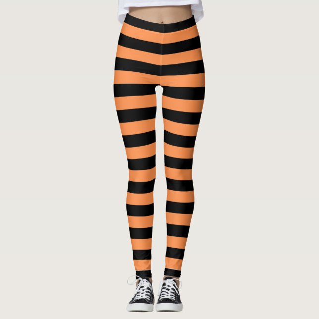 Motif de lignes orange et blanches, Leggings tigre (Devant)