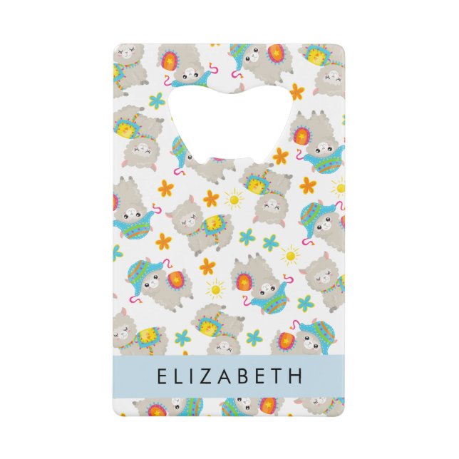 Motif De Llamas, Alpacas, Fleurs, Votre Nom (Devant)