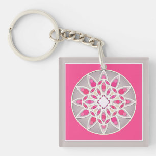 Motif de mandala en rose fuchsia, blanc et gris