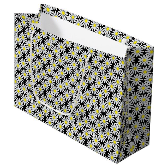 Motif de marguerite blanche sur le grand sac noir (Devant Angle)