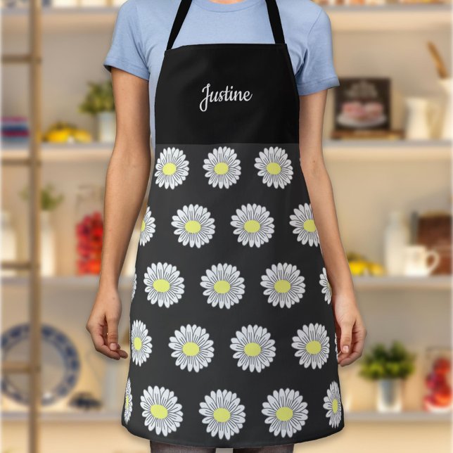 Motif de marguerite botanique noir tablier (Daisy Flower Black Apron)