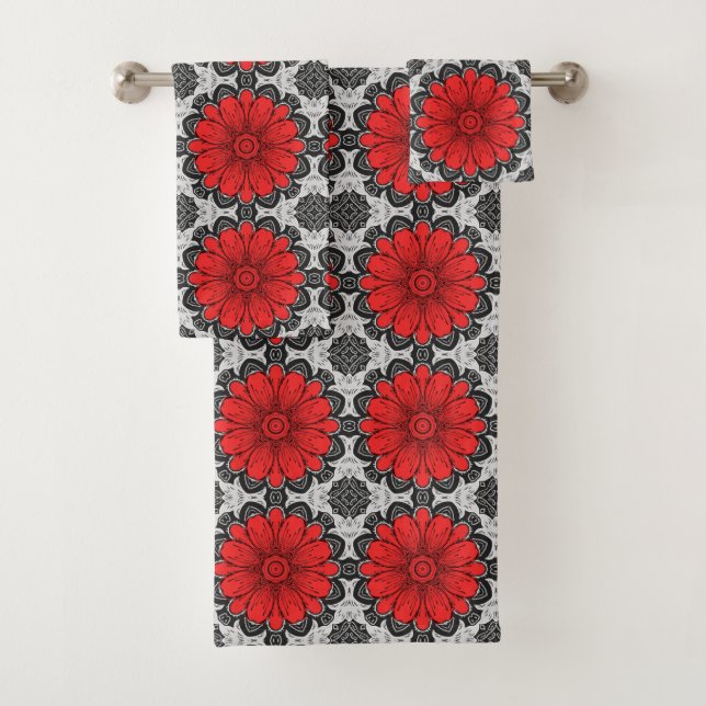 Motif de marguerite géométrique en rouge noir et b (En situation)