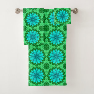 Motif de marguerite géométrique en Turquoise et Ve