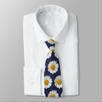 Motif de marguerites blanches sur Cravate bleu fon