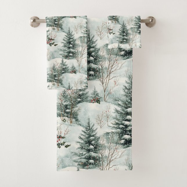 Motif de Noël avec forêt de neige et pins (En situation)