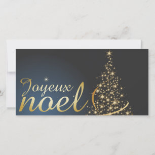 Motif de Noël bleu avec arbre de Noël doré Dankeskarte