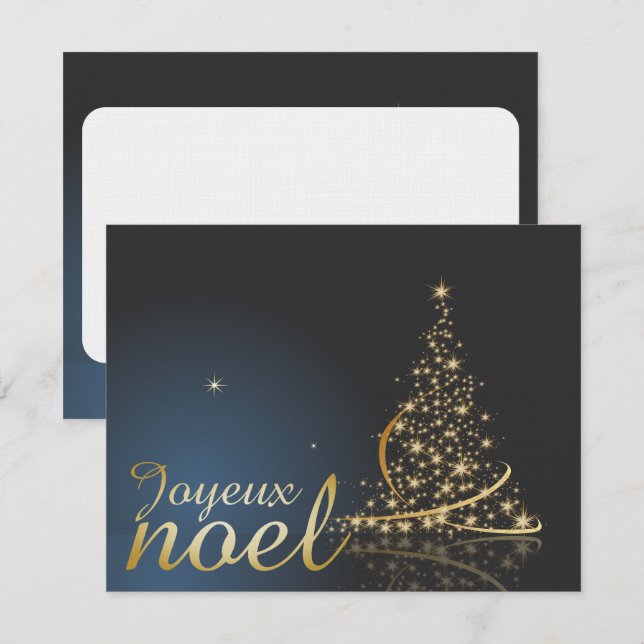 Motif de Noël bleu avec arbre de Noël doré Einladung (Vorne/Hinten)