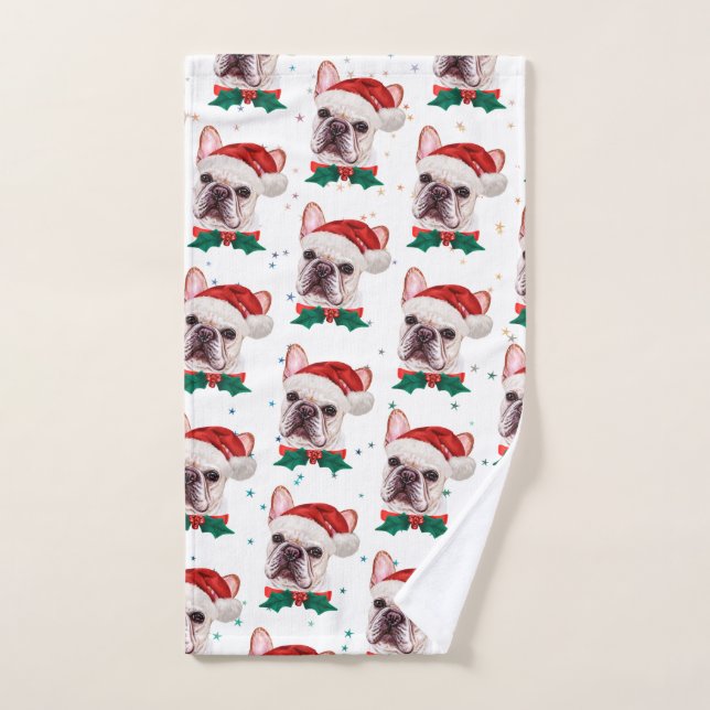 Motif de Noël du chien de taureau français mignon (Serviette à main)