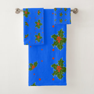 Motif de Noël Holly (Ilex) sur Festive Blue