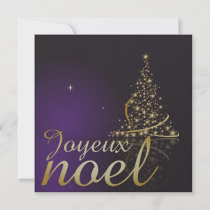 Motif de Noël pourpre avec arbre de Noël doré Einladung