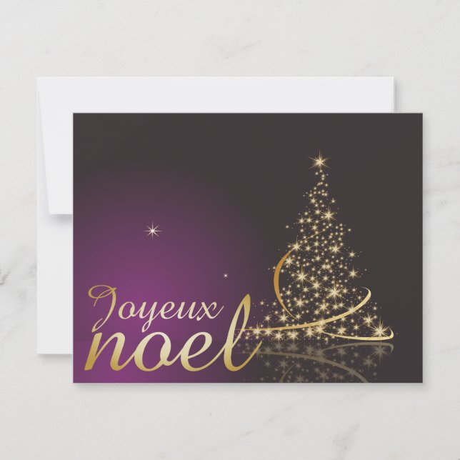 Motif de Noël pourpre avec arbre de Noël doré Einladung (Vorderseite)