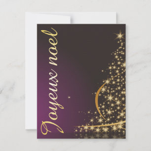 Motif de Noël pourpre avec arbre de Noël doré Einladung