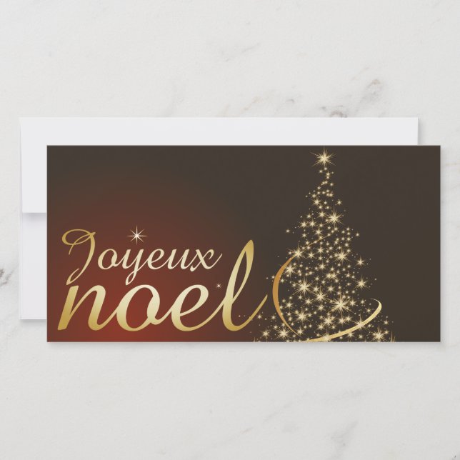 Motif de Noël rouge avec arbre de Noël doré Dankeskarte (Vorderseite)