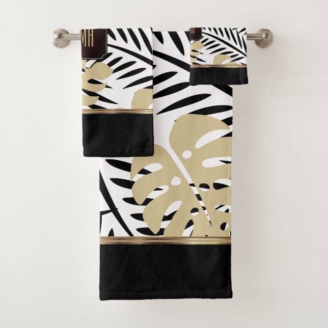 Motif de palme noir et or avec monogramme (En situation)