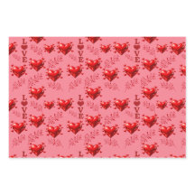 Motif de papier d'emballage Cœurs Rouges Romantiqu