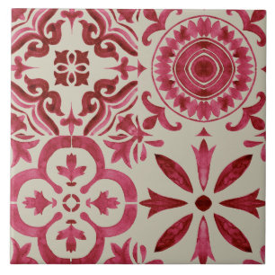 Motif de patchwork de carreaux d'azulejo rouges dé