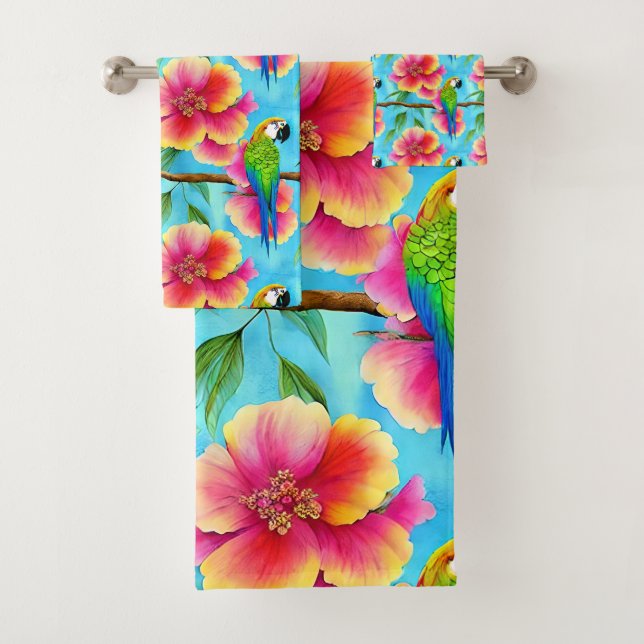 Motif de perroquet et de fleurs tropicales (En situation)