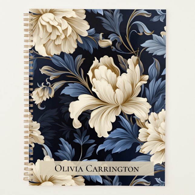 Motif de pivoine florale crème bleue Personnalisé (Devant)