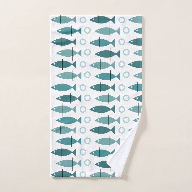 Motif de poisson moderne du milieu du siècle Turqu (Serviette à main)