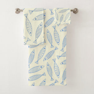 Motif de poisson sardine bleu doodle contour