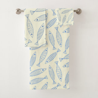 Motif de poisson sardine bleu doodle contour