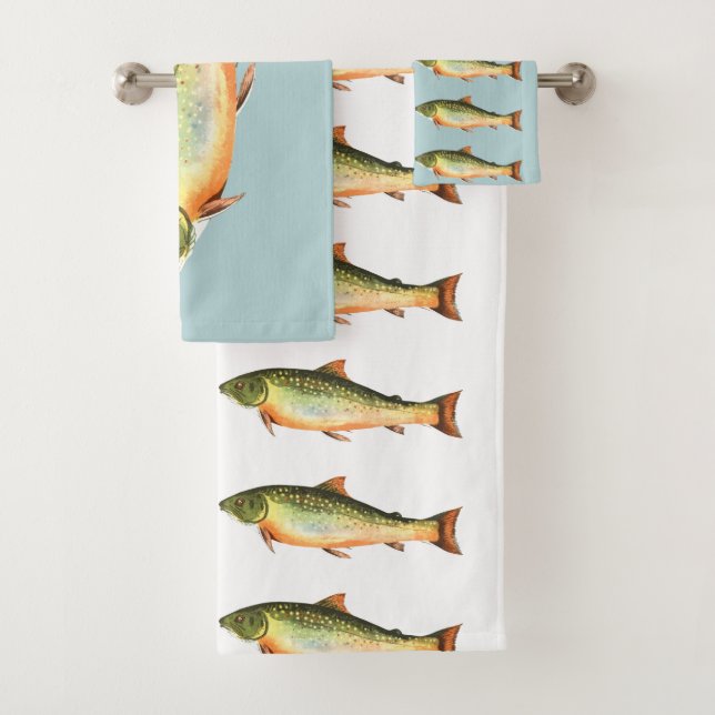 Motif de poissons de truite sur bleu et blanc (En situation)