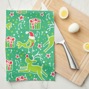 Motif de rennes de Noël serviette de cuisine verte