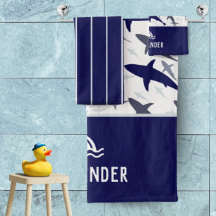 Motif de requin bleu et blanc avec nom Boy