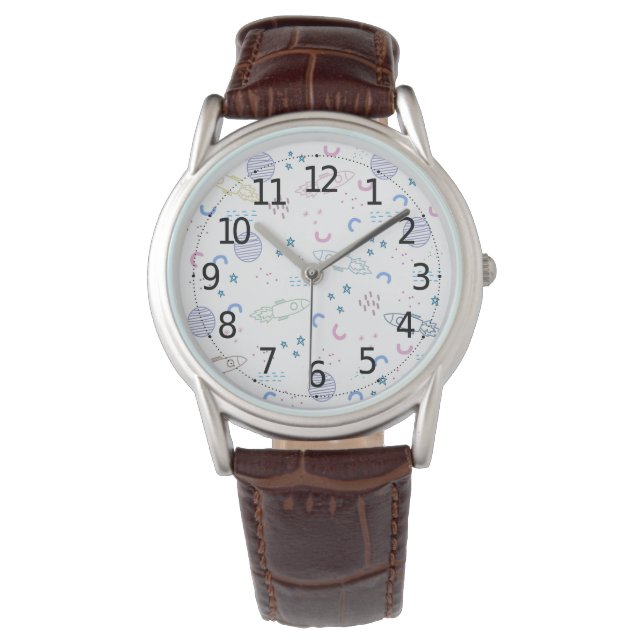Motif de roquettes spatiales mignonnes | Montre Ho (devant)