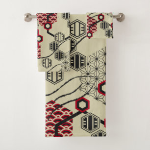 motif de style asiatique hexagone rouge et noir
