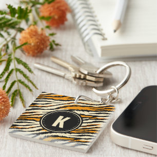 Motif de tigre noir et orange avec monogramme
