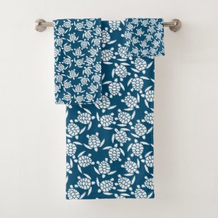 Motif de tortue de style côtier blanc et bleu