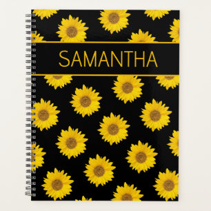 Motif de tournesol jaune et noir Nom personnalisé