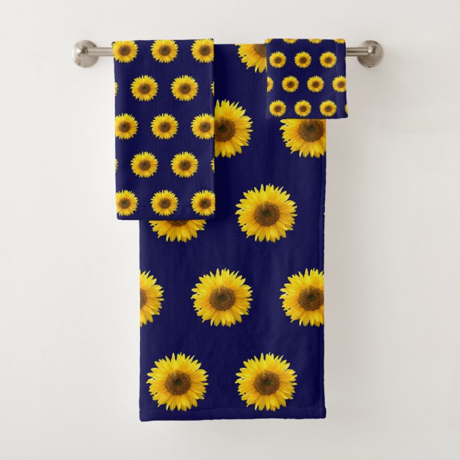 Motif de tournesol sur la serviette de bain bleu m (En situation)