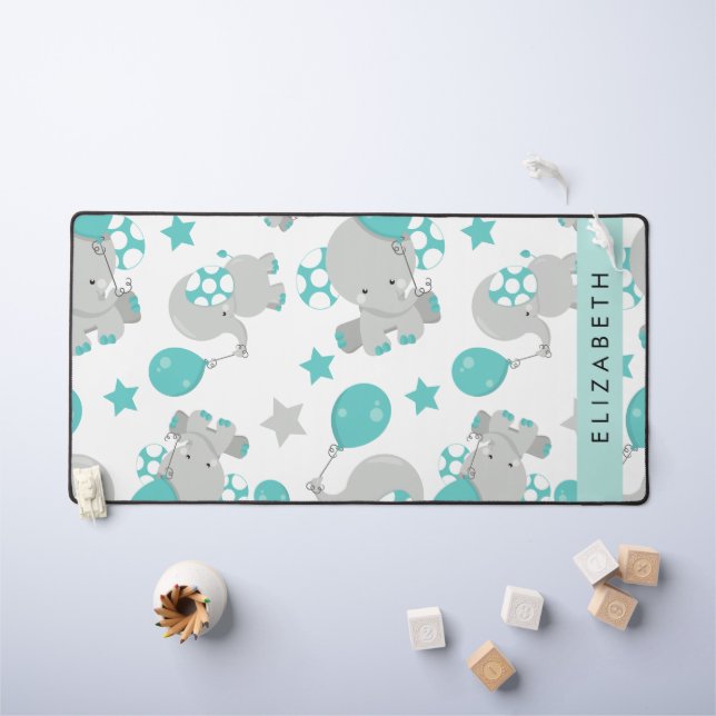 Motif D'Eléphants, Eléphants Mignons, Votre Nom (Tableau pour enfants)