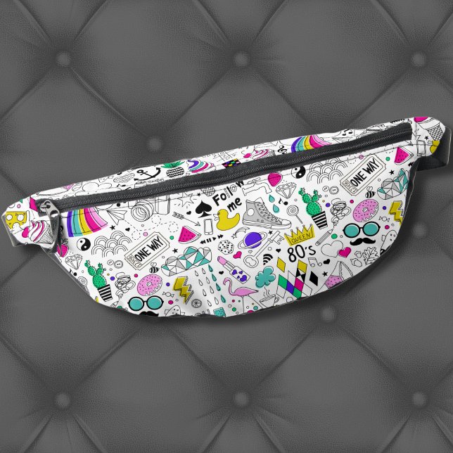 Motif des années 80 de couleur mignonne (Trendy Cute Colorful Rainbow 80s Cartoon Pattern Fanny Pack)