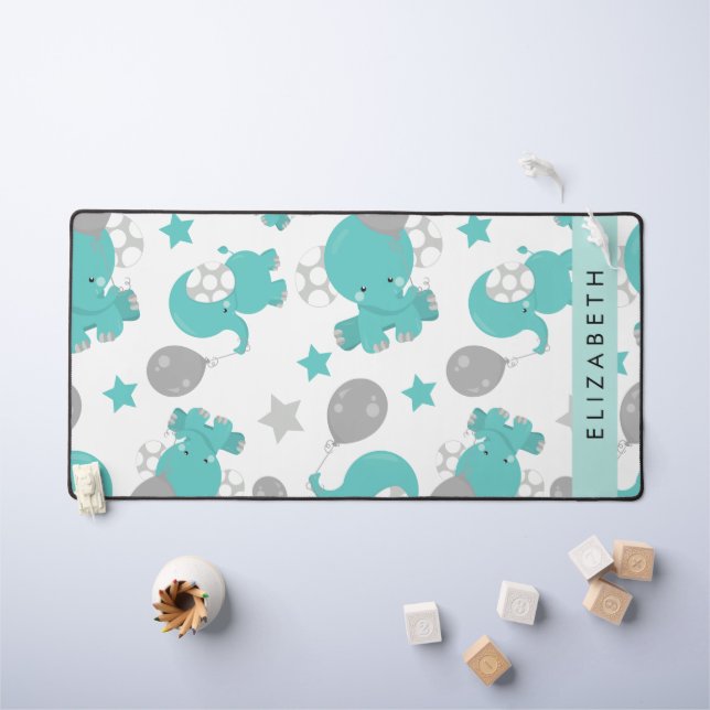 Motif Des Eléphants Bleus, Étoiles, Votre Nom (Tableau pour enfants)