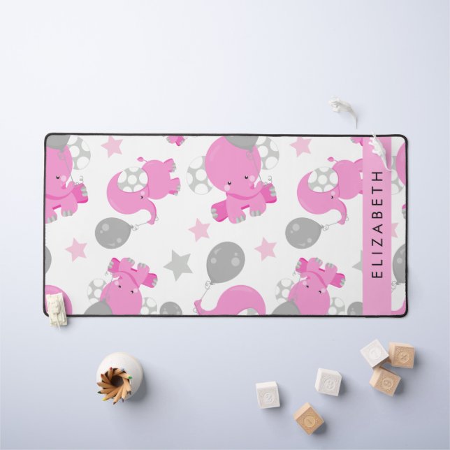 Motif Des Eléphants Roses, Étoiles, Votre Nom (Tableau pour enfants)