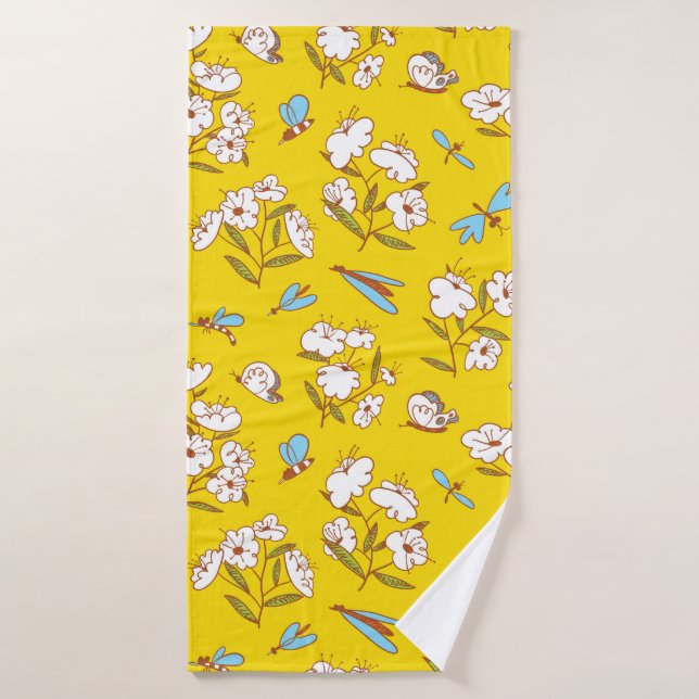 Motif d'été sans soudure avec plantes fleuris et (Serviette de bain)